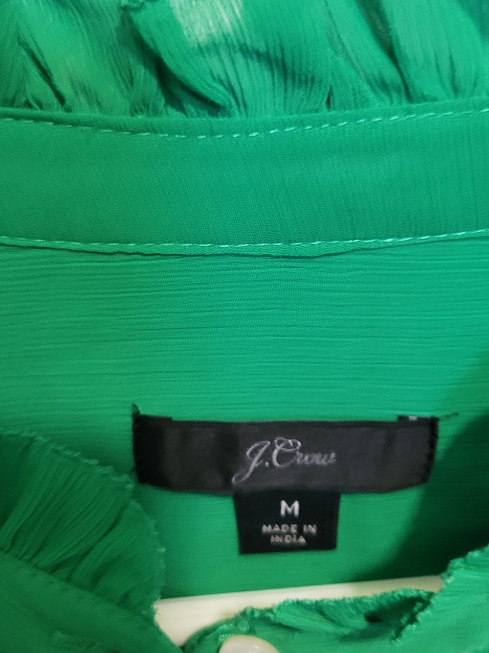 ​J.Crew Green Womens M Long Sleeve Ruffle Button Down Blouse Top Pleated - Picture 7 of 7